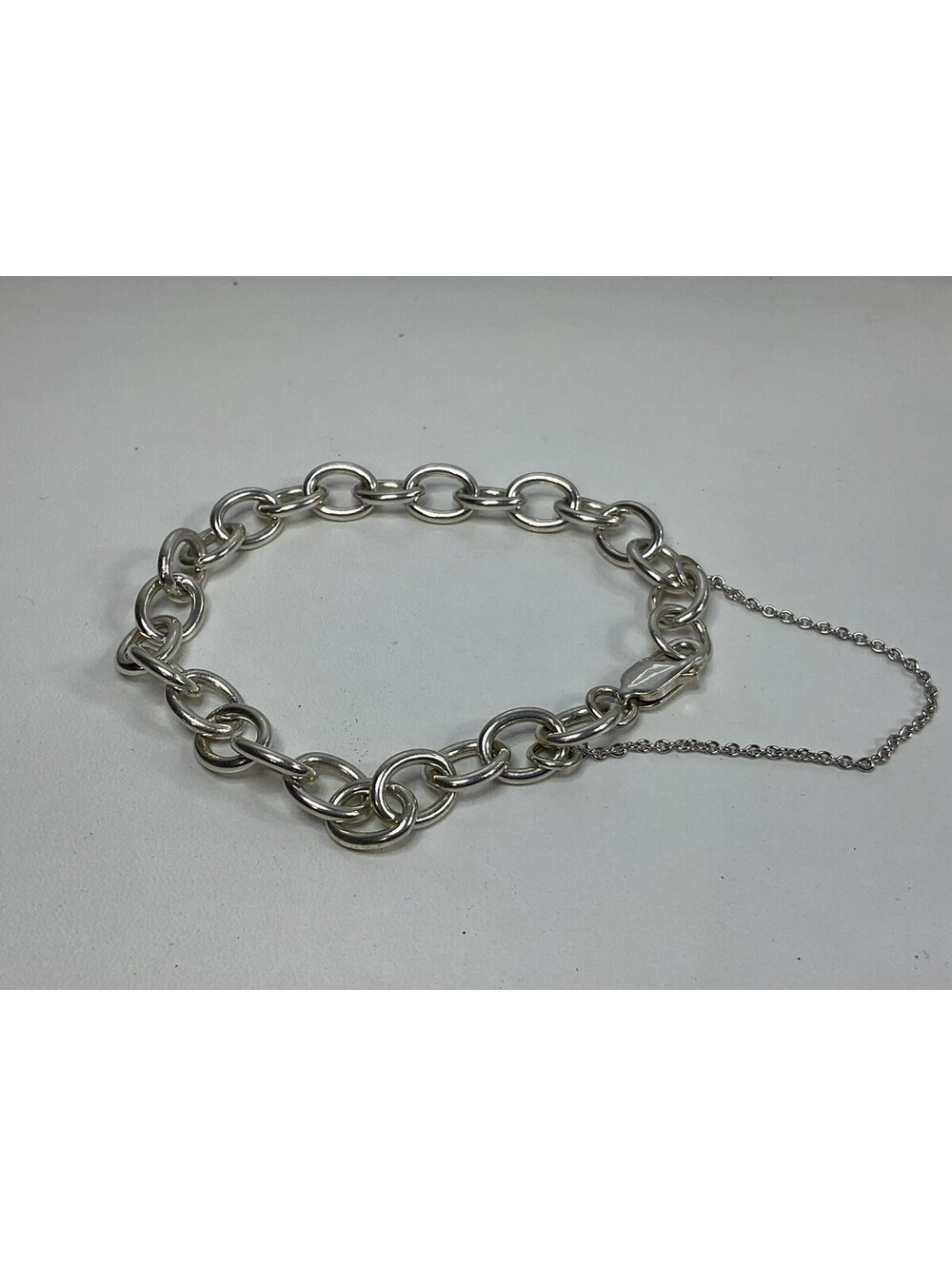 Sterling Silver Round Cable Chain Bracelet 15 Grams Safety Chain